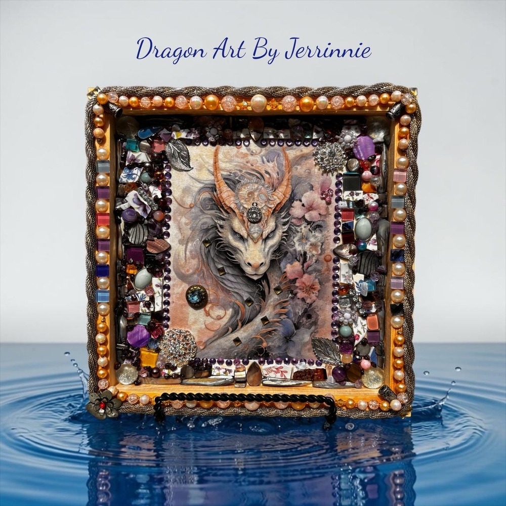 Handmade Mixed Media Dragon Mosaic Art Ethereal Fantasy Decor